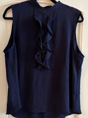 Ruffled Front Sleeveless Navy Camisole